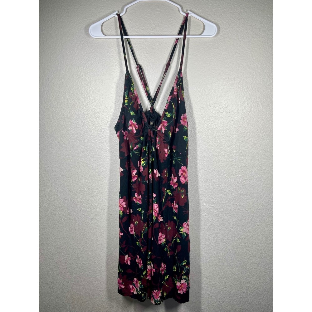 Adore Me Floral Chemise Nightgown XL Black Pink Rayon Slip Dress